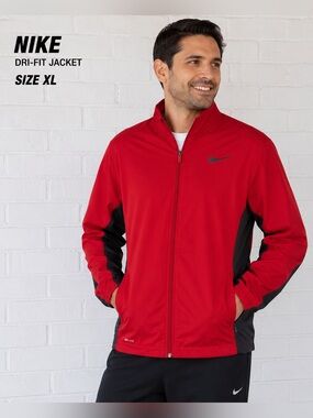 Nike Dri-FIT Full Zip Track Jacket Red Black Men’s XL Athletic Training Running